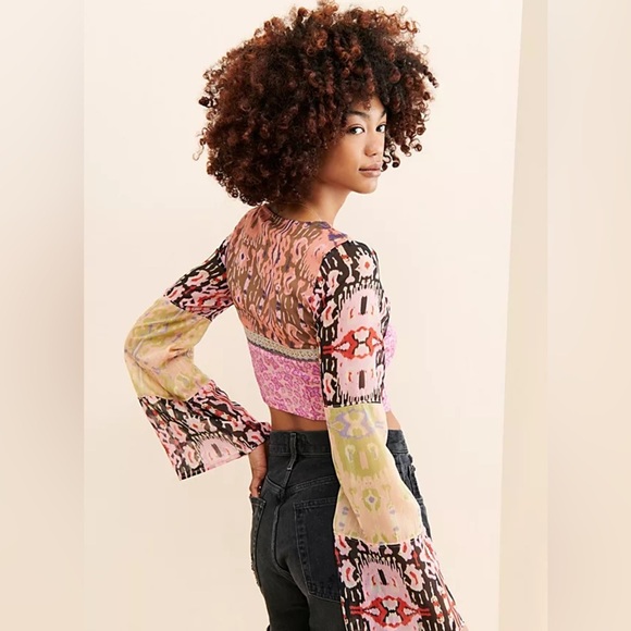 Free People Tops - Free People Walk That Walk Print Corset Long Sleeve Cropped Mixed Print size M